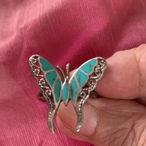 New sterling Silver Butterfly Ring with Turquoise Accents size 8